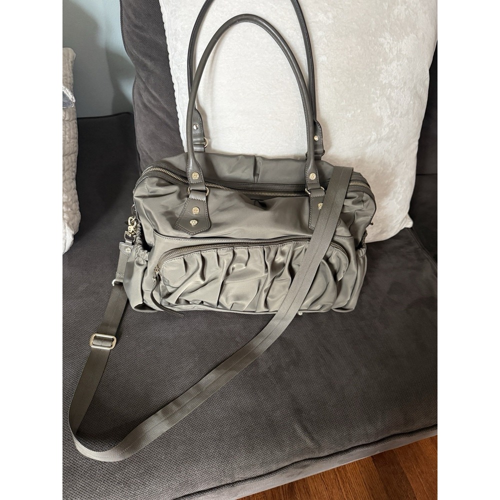MZ Wallace Gray Nylon and Leather Bedford Jane Shoulder Bag with Zip Pouch - Picture 7 of 16